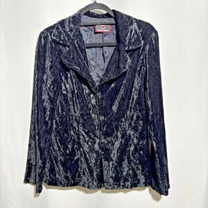 Vintage Black Velvet Blazer Jacket Womens 6 Velour‎ 3 Button Gothic Vamp Witchy